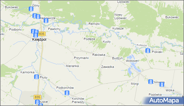 mapa Rakówka gmina Księżpol, Rakówka gmina Księżpol na mapie Targeo
