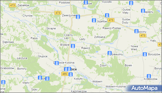 mapa Rawicz gmina Drużbice, Rawicz gmina Drużbice na mapie Targeo