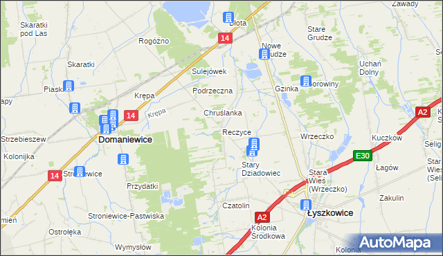 mapa Reczyce gmina Domaniewice, Reczyce gmina Domaniewice na mapie Targeo