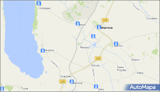 mapa Reńsko gmina Warnice, Reńsko gmina Warnice na mapie Targeo