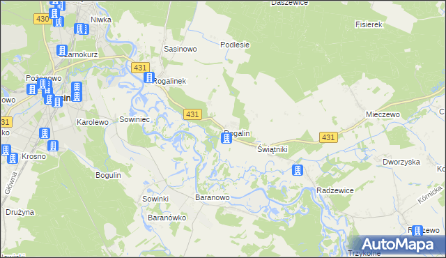 mapa Rogalin gmina Mosina, Rogalin gmina Mosina na mapie Targeo