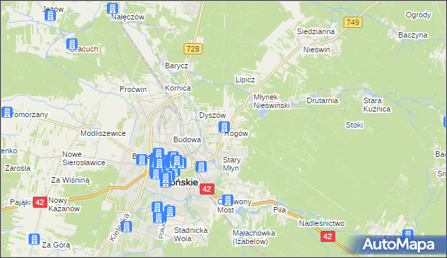 mapa Rogów gmina Końskie, Rogów gmina Końskie na mapie Targeo