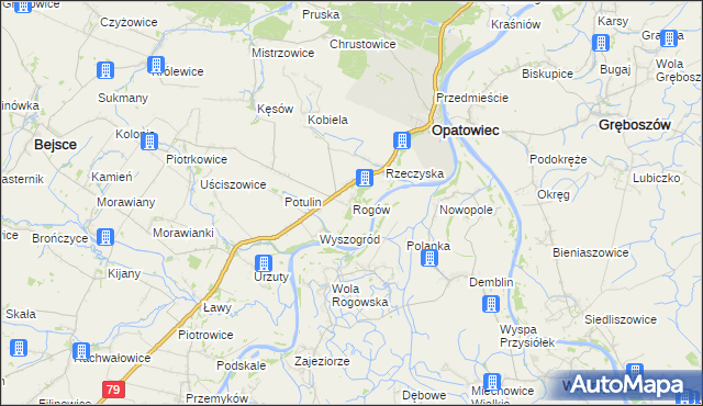 mapa Rogów gmina Opatowiec, Rogów gmina Opatowiec na mapie Targeo