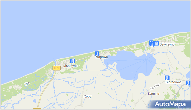mapa Rogowo gmina Trzebiatów, Rogowo gmina Trzebiatów na mapie Targeo