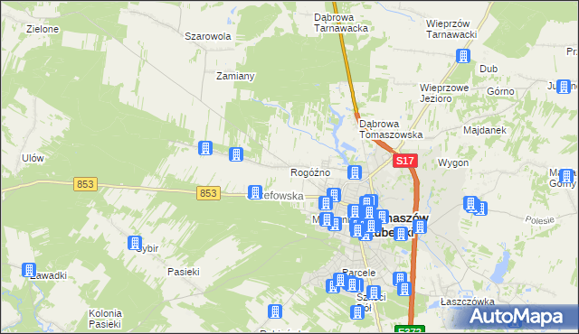 mapa Rogóźno gmina Tomaszów Lubelski, Rogóźno gmina Tomaszów Lubelski na mapie Targeo