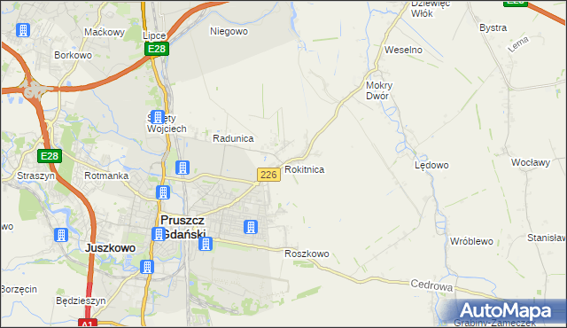 mapa Rokitnica gmina Pruszcz Gdański, Rokitnica gmina Pruszcz Gdański na mapie Targeo