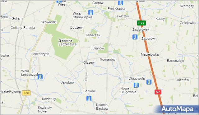 mapa Romanów gmina Goszczyn, Romanów gmina Goszczyn na mapie Targeo