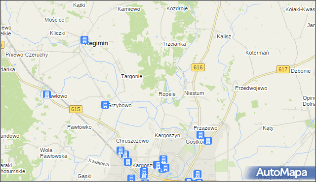 mapa Ropele, Ropele na mapie Targeo