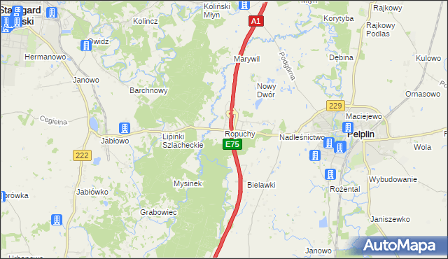 mapa Ropuchy, Ropuchy na mapie Targeo