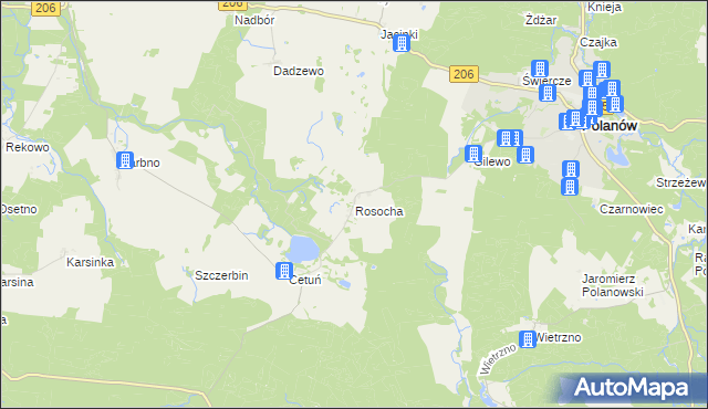 mapa Rosocha gmina Polanów, Rosocha gmina Polanów na mapie Targeo