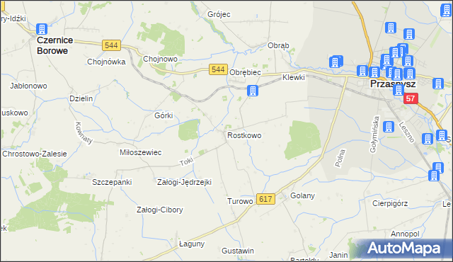 mapa Rostkowo gmina Czernice Borowe, Rostkowo gmina Czernice Borowe na mapie Targeo