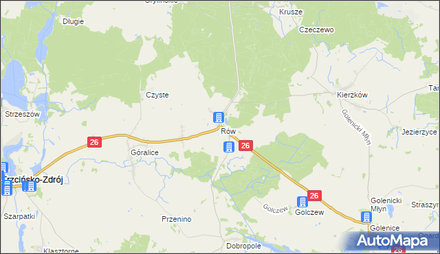 mapa Rów gmina Myślibórz, Rów gmina Myślibórz na mapie Targeo