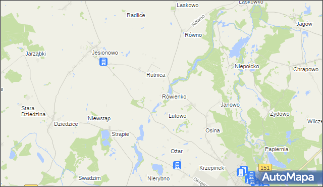 mapa Rówienko gmina Barlinek, Rówienko gmina Barlinek na mapie Targeo