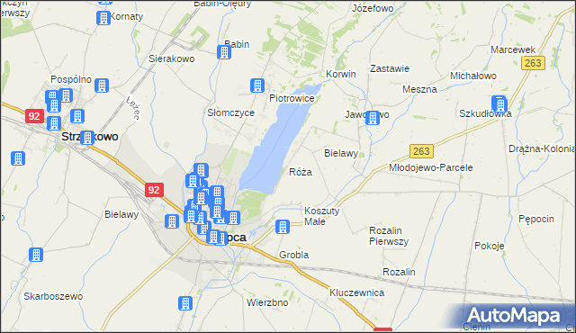 mapa Róża gmina Słupca, Róża gmina Słupca na mapie Targeo