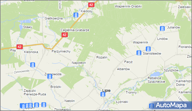 mapa Rozalin gmina Lipie, Rozalin gmina Lipie na mapie Targeo