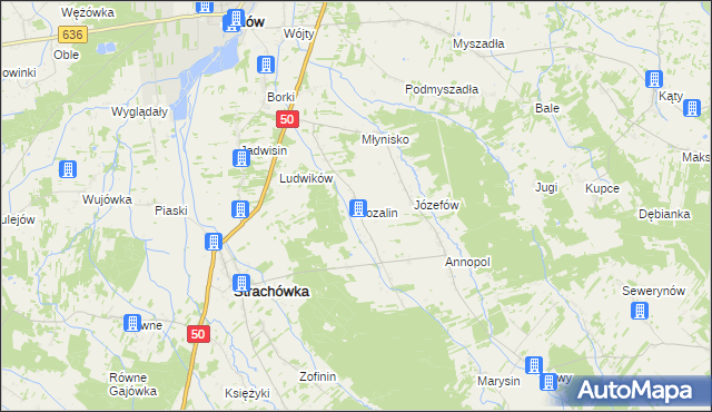 mapa Rozalin gmina Strachówka, Rozalin gmina Strachówka na mapie Targeo