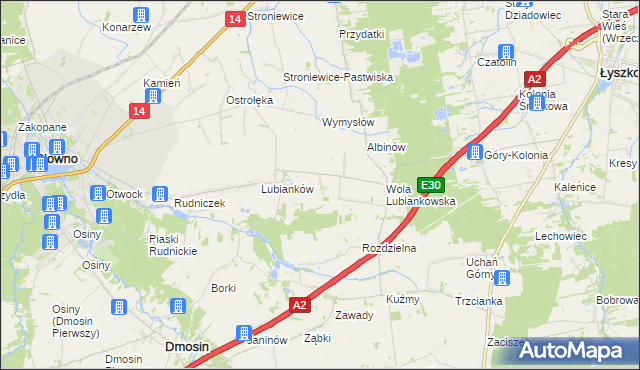 mapa Różany gmina Głowno, Różany gmina Głowno na mapie Targeo
