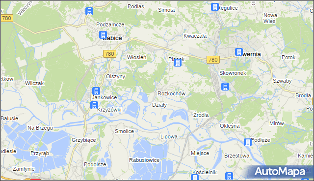 mapa Rozkochów gmina Babice, Rozkochów gmina Babice na mapie Targeo