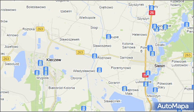 mapa Różnowo gmina Ślesin, Różnowo gmina Ślesin na mapie Targeo