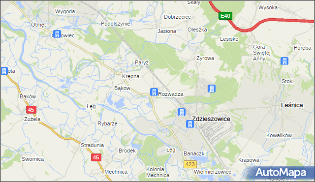 mapa Rozwadza, Rozwadza na mapie Targeo