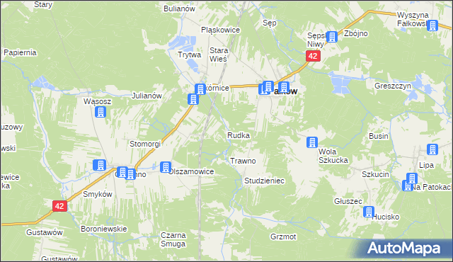 mapa Rudka gmina Fałków, Rudka gmina Fałków na mapie Targeo