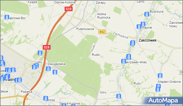 mapa Rudki gmina Zakrzówek, Rudki gmina Zakrzówek na mapie Targeo
