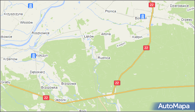 mapa Rudnica gmina Krzeszyce, Rudnica gmina Krzeszyce na mapie Targeo