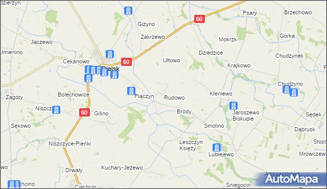mapa Rudowo gmina Bielsk, Rudowo gmina Bielsk na mapie Targeo