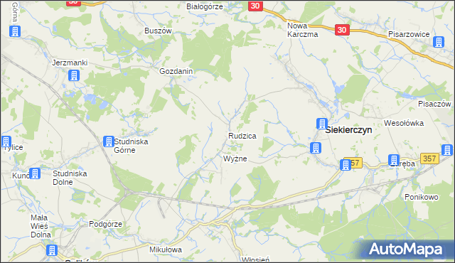 mapa Rudzica gmina Siekierczyn, Rudzica gmina Siekierczyn na mapie Targeo