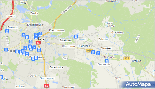 mapa Rudziczka gmina Suszec, Rudziczka gmina Suszec na mapie Targeo
