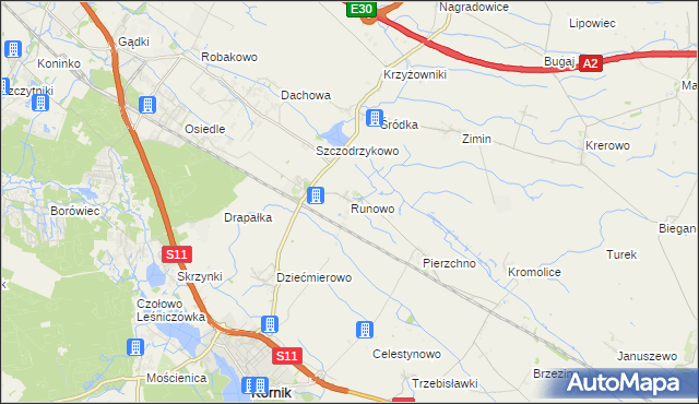 mapa Runowo gmina Kórnik, Runowo gmina Kórnik na mapie Targeo