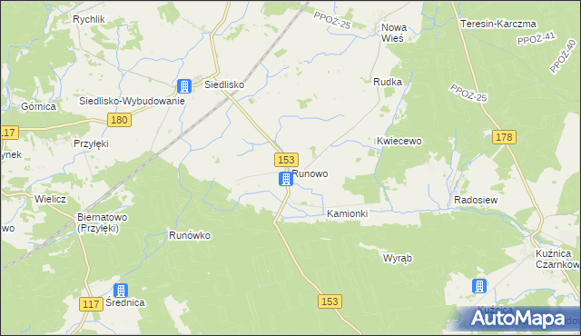 mapa Runowo gmina Trzcianka, Runowo gmina Trzcianka na mapie Targeo