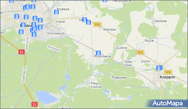 mapa Rusinowice, Rusinowice na mapie Targeo