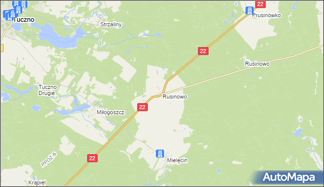 mapa Rusinowo gmina Tuczno, Rusinowo gmina Tuczno na mapie Targeo