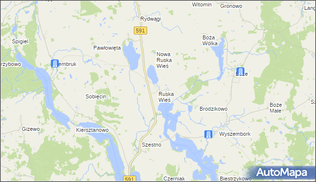 mapa Ruska Wieś gmina Mrągowo, Ruska Wieś gmina Mrągowo na mapie Targeo