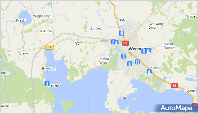 mapa Ruska Wieś gmina Węgorzewo, Ruska Wieś gmina Węgorzewo na mapie Targeo