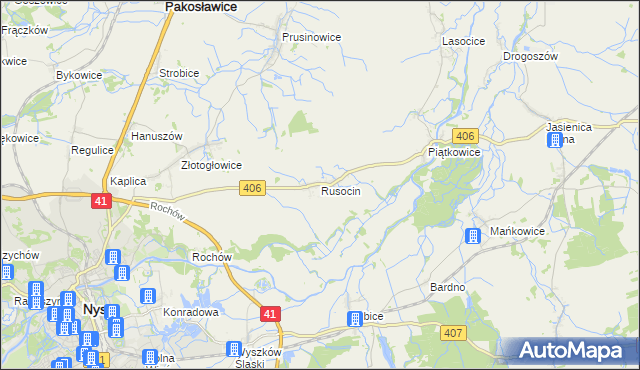 mapa Rusocin gmina Nysa, Rusocin gmina Nysa na mapie Targeo