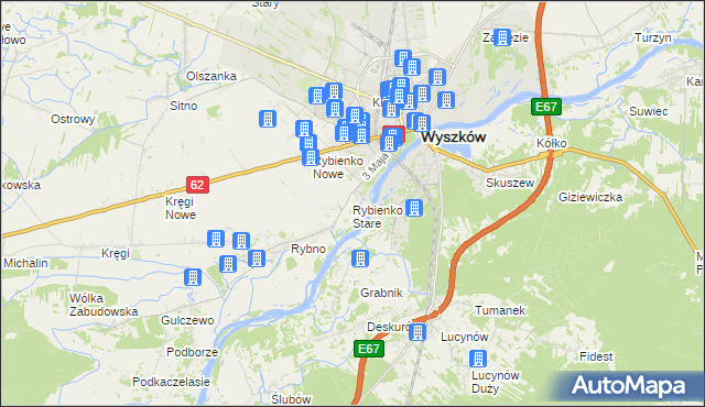 mapa Rybienko Stare, Rybienko Stare na mapie Targeo