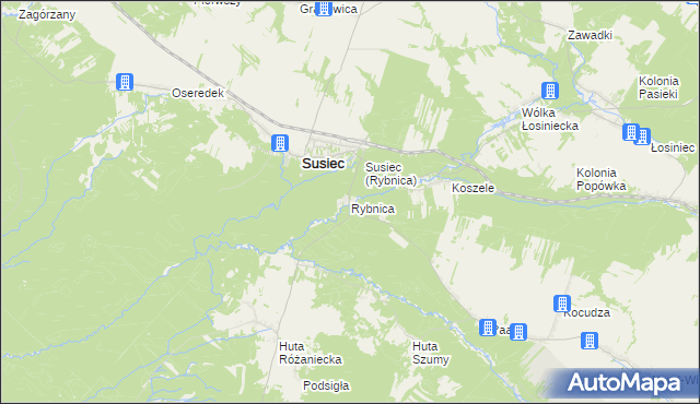mapa Rybnica gmina Susiec, Rybnica gmina Susiec na mapie Targeo