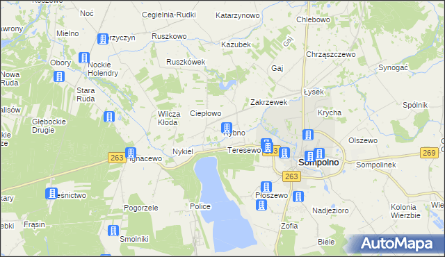 mapa Rybno gmina Wierzbinek, Rybno gmina Wierzbinek na mapie Targeo