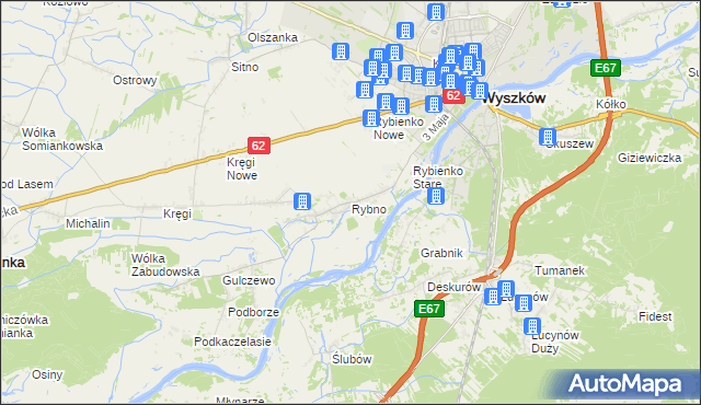 mapa Rybno gmina Wyszków, Rybno gmina Wyszków na mapie Targeo