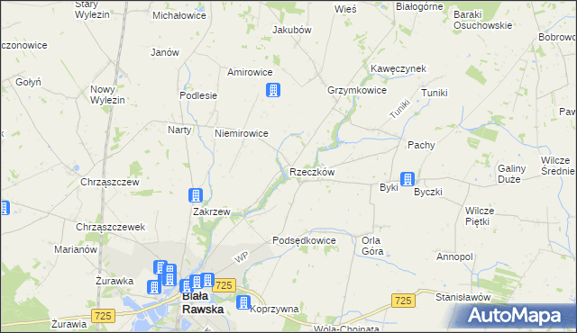 mapa Rzeczków gmina Biała Rawska, Rzeczków gmina Biała Rawska na mapie Targeo