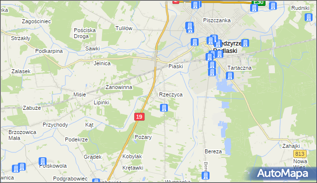 mapa Rzeczyca gmina Międzyrzec Podlaski, Rzeczyca gmina Międzyrzec Podlaski na mapie Targeo