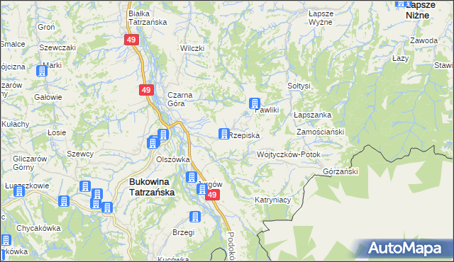mapa Rzepiska gmina Bukowina Tatrzańska, Rzepiska gmina Bukowina Tatrzańska na mapie Targeo