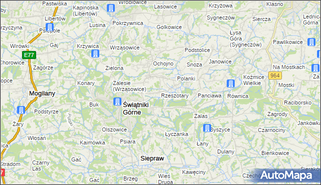 mapa Rzeszotary gmina Świątniki Górne, Rzeszotary gmina Świątniki Górne na mapie Targeo