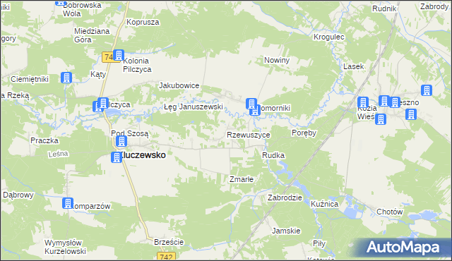 mapa Rzewuszyce, Rzewuszyce na mapie Targeo