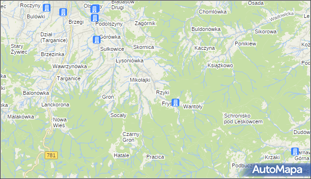 mapa Rzyki, Rzyki na mapie Targeo