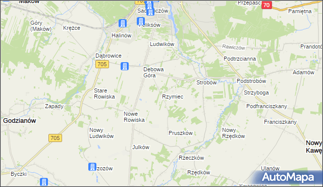 mapa Rzymiec gmina Skierniewice, Rzymiec gmina Skierniewice na mapie Targeo