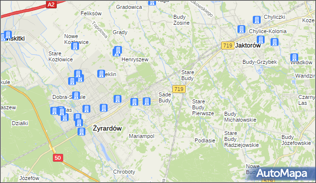 mapa Sade Budy, Sade Budy na mapie Targeo