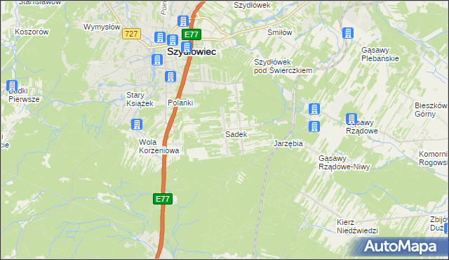 mapa Sadek gmina Szydłowiec, Sadek gmina Szydłowiec na mapie Targeo